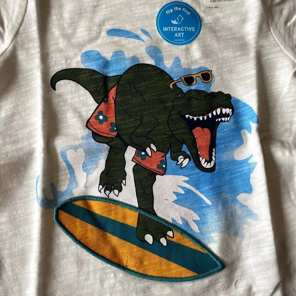 Carter's Dinosaur Surfs Up Interactive Flip Tee White 18 Months